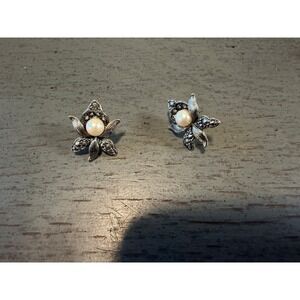 vintage 80s 90s vintage earrings silver pearl studs missing backs